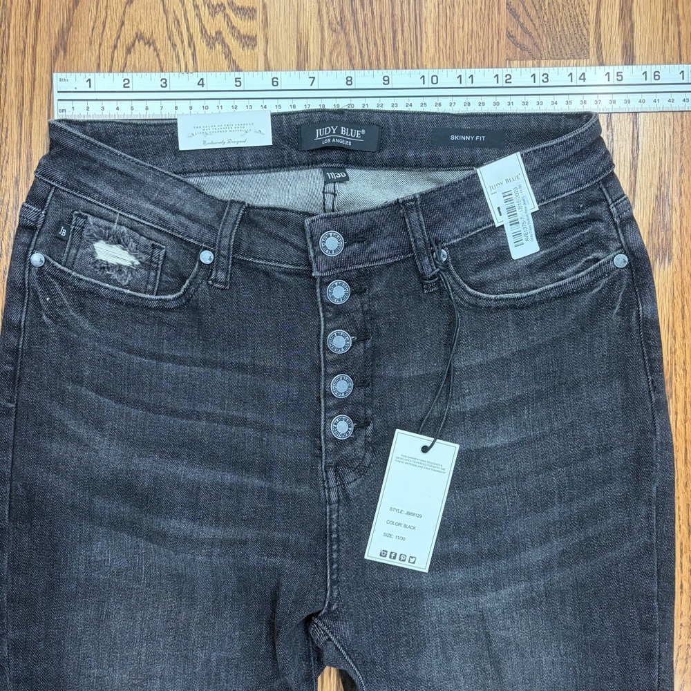 NWT Judy Blue Destroy Button Fly Black Skinny Jeans - Picture 7 of 12